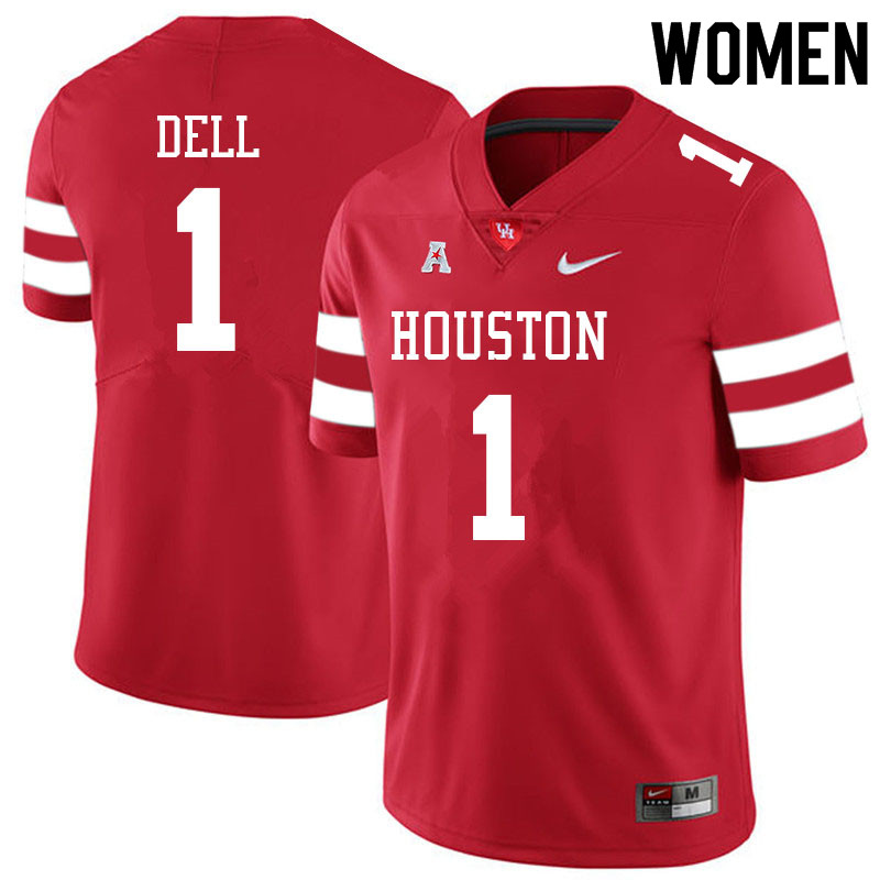 Women #1 Nathaniel Dell Houston Cougars College Football Jerseys Sale-Red - Click Image to Close